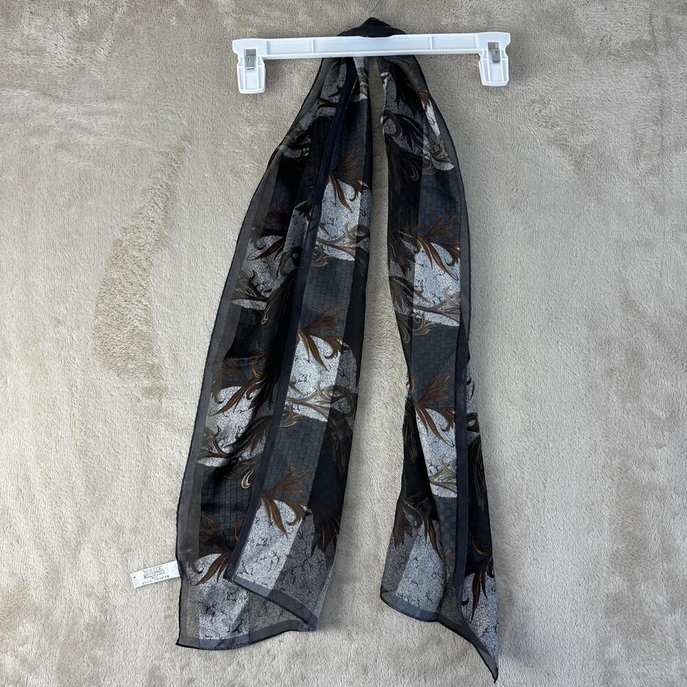 Collection XIIX Silk Scarf Womens One Size Gray Floral Chiffon Rectangle Long